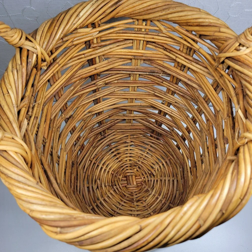 Handmade Woven Wicker Stick Basket Large Rustic Storage Handles Farmhouse Decor